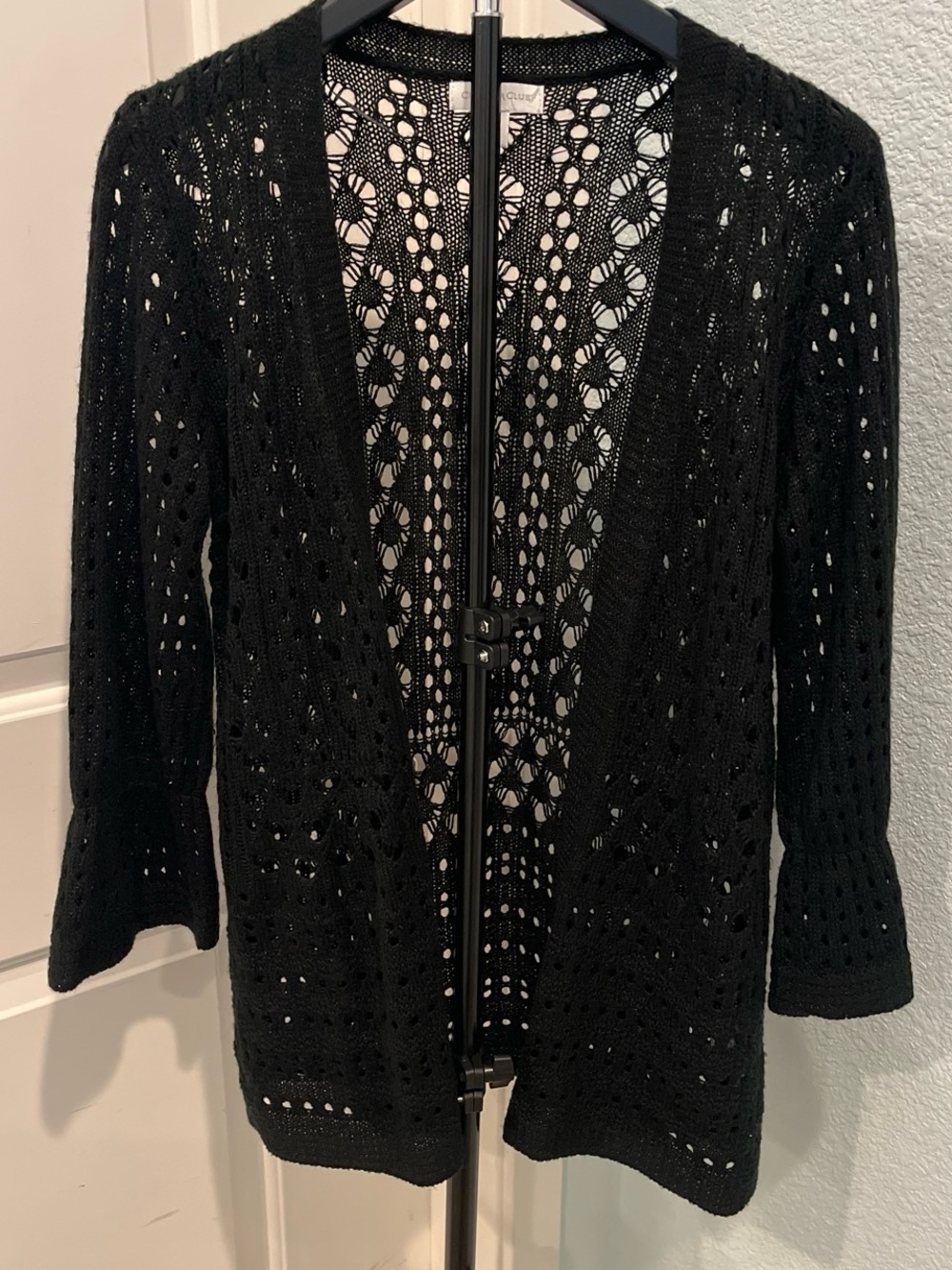 Charter Club Black Crochet Open-Front Cardigan
